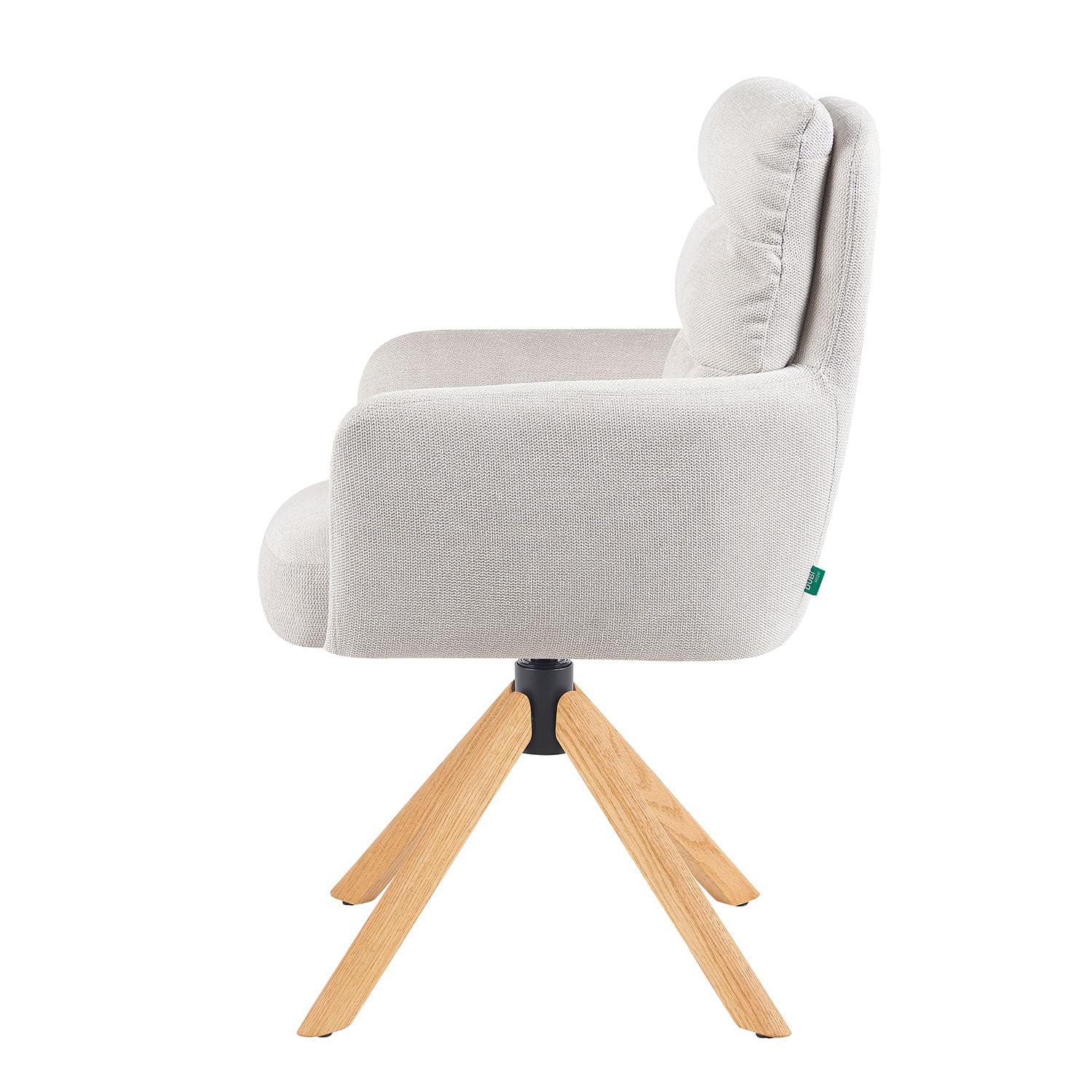 DUBI Möbel Esszimmerstühle 2er Set 360° drehbar mit Rückstellfunktion, Taschenfederkern, hoher Sitzkomfort, bis 150 kg belastbar, Stoff Creme, Eiche Massivholzgestell geölt (Natur), Mika-Jule