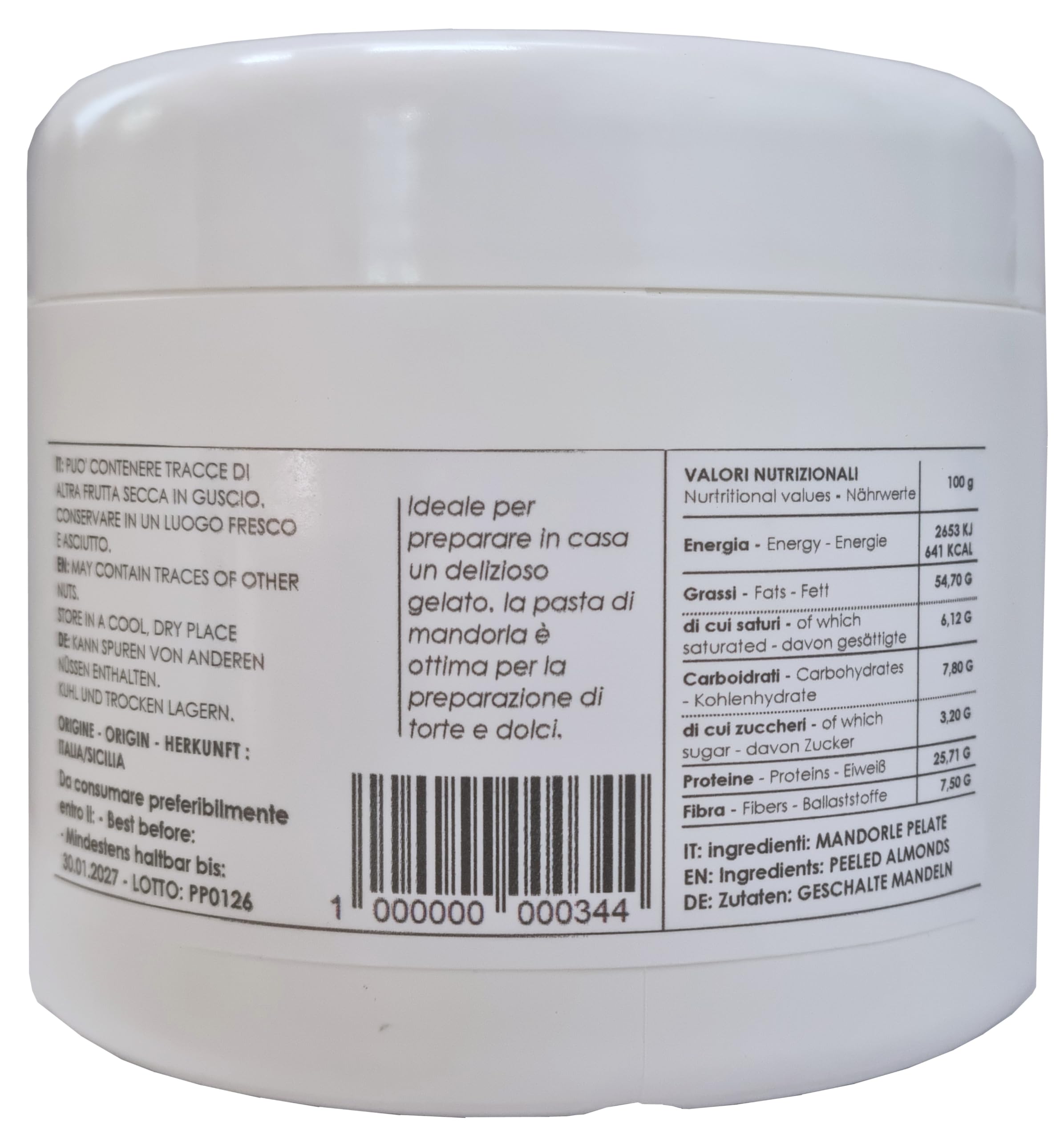 Pasta di Mandorla Pelata Pura Senza Glutine con Mandorle Selezionate 100% Naturale - Preparato per Gelato, Dolci, Granite, Creme e Pasticceria Artigianale - Prodotta in Sicilia (500g)