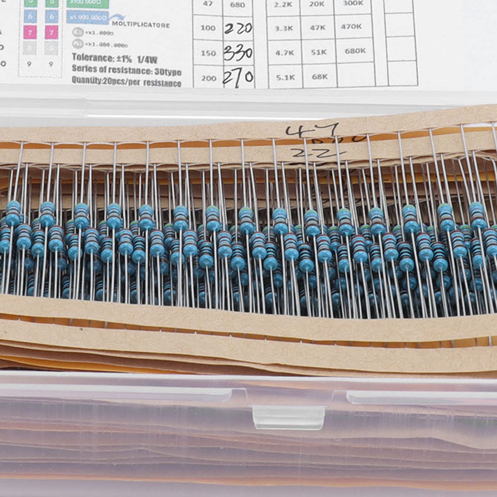600 Pz 1/4W Kit Resistore A Pellicola Assortito 30 Valori 20 - Foto 3