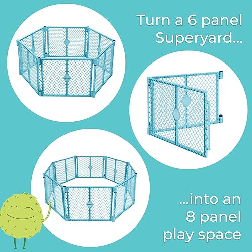 Miniatura 2 de Toddleroo by North States Extensión Superyard Aqua 2 paneles aumenta el espacio de juego hasta 34.4 pies cuadrados (añade 64 pulgadas, aguamarina)