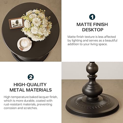 Miniatura 4 de Mesa auxiliar redonda de metal, mesa pequeña para bebidas para espacios pequeños, mesas auxiliares modernas mate, mesas de café, mesas de pedestal