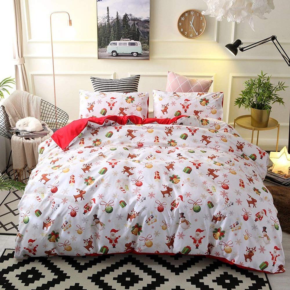 Parure de lit enfants Père Noël 210x210 cm avec housse de couette et taie
