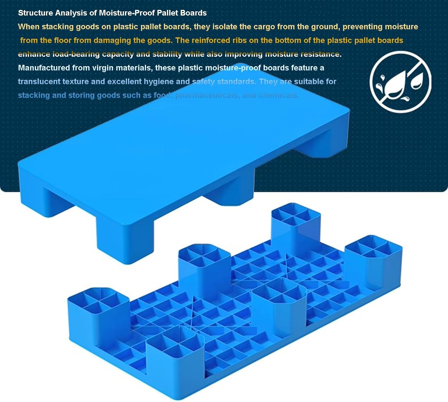Lightweight Moisture-Proof Plastic Pallet, 40x30x12cm, Ideal for Indoor/Outdoor Use, Garage, Kitchen, Basement - Durable Blue Floor Storage Solution