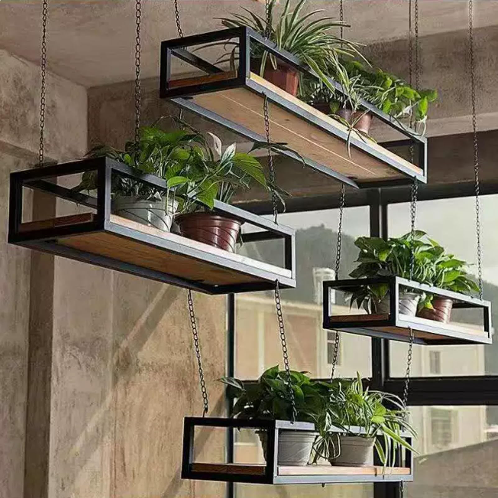 Support de pot de fleurs suspendu et étagère de rangement murale en fer pour plante intérieure