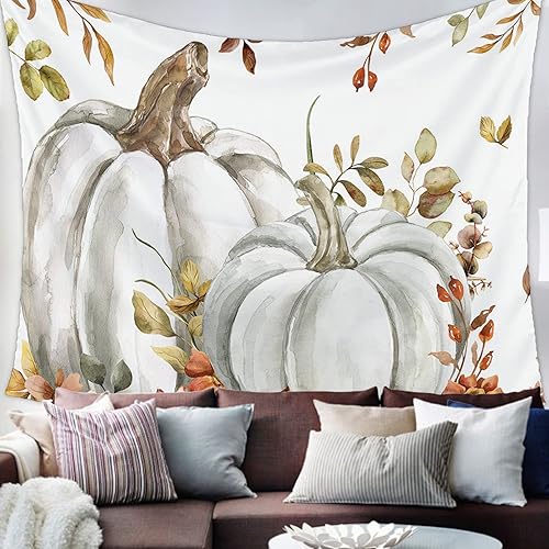Miniatura 5 de Tapiz para colgar en la pared, tapices estéticos para dormitorio, decoración de Acción de Gracias, calabaza gris, hojas de arce, tapiz de pared