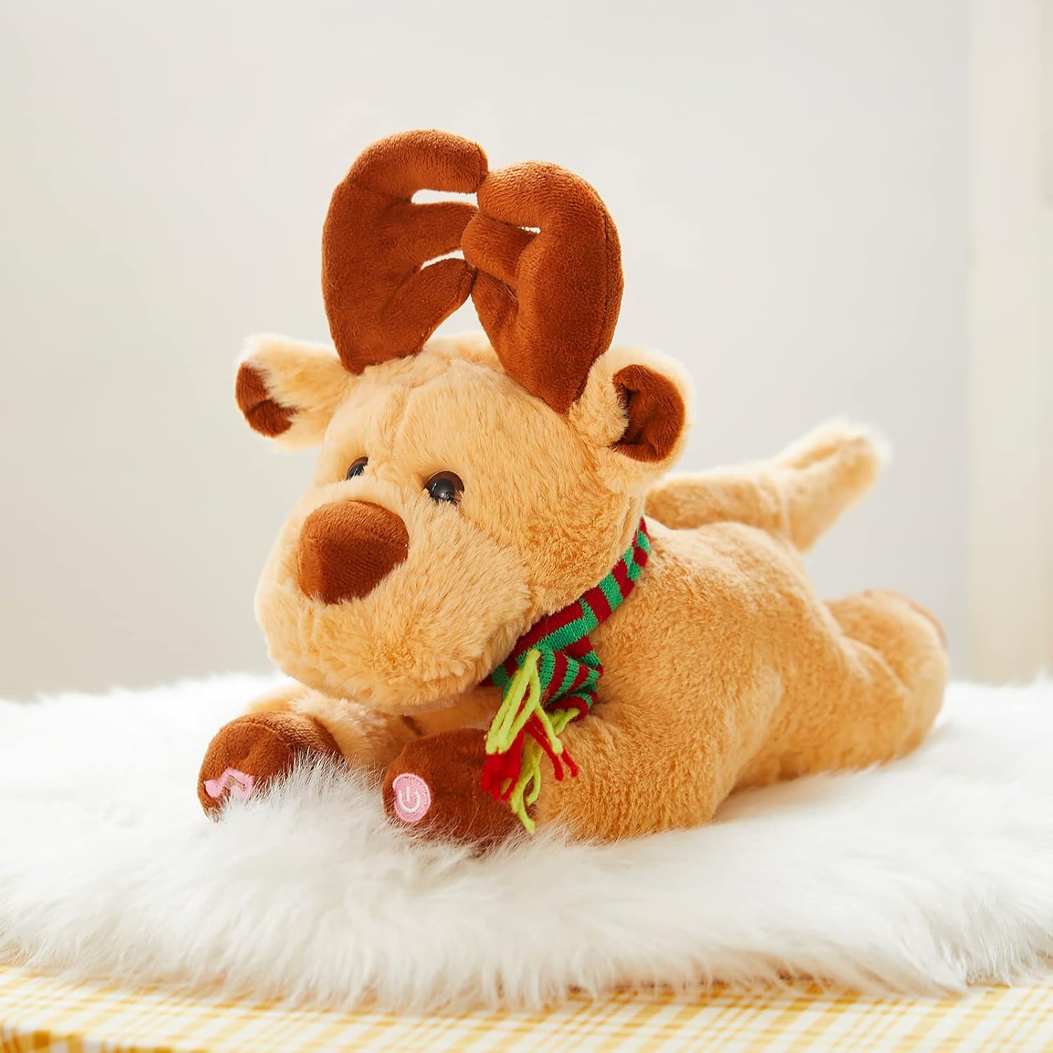 Glow Guards Christmas Reindeer Stuffed Animal Light up Music 15'' Night Light LED Glowing Singing Elk Plush Toy Decoration Birthday for Toddler Kids Boys Girls (Brown)