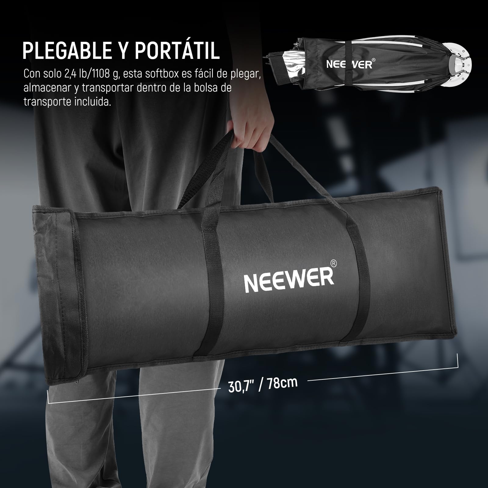 NEEWER 35,4'' Octagonal Parabolic Softbox, Bowens Mount Soft Box Compatible con Aputure 120d Compatible con Godox SL60w Q4 AS600B CB300B Q300 Luz, Difusores, Rejilla, Bolsa y Paño de Limpieza, NS92P