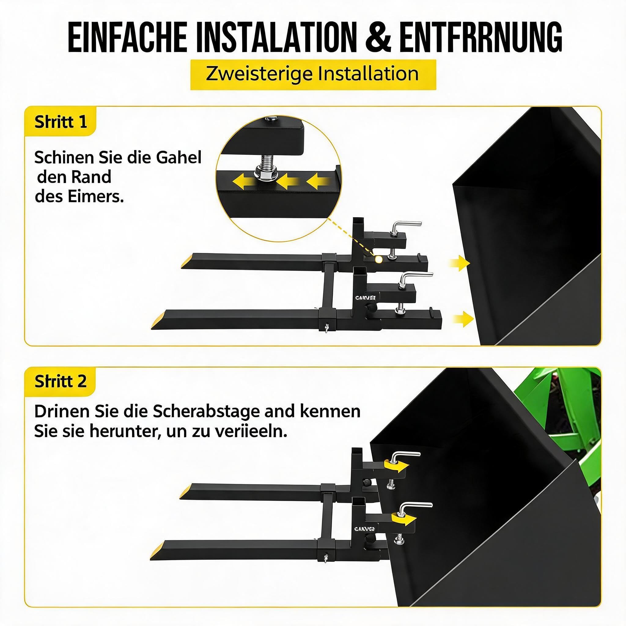 Garvee Schwerlast-Palettengabel 1815 kg für Traktor & Frontlader, Robust | Verstellbare Stabilisatorstange, Schnellmontage, Universal für Kompaktlader & Schaufeln, Hochfester Stahl, Agrar-Einsatz