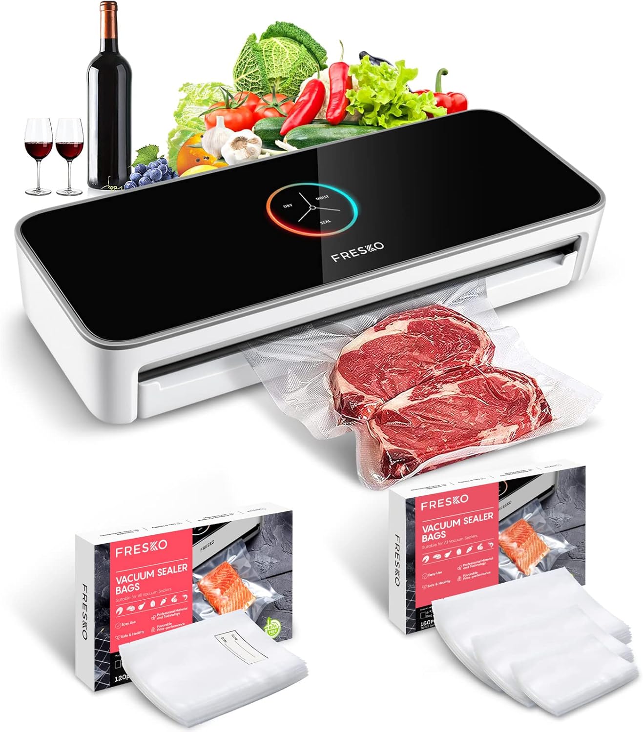 FRESKO Vacuum Sealer Machine with 290PC Vacuum Sealer Bags