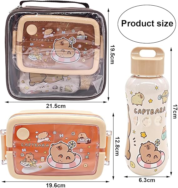 OZXVXZO Capybara Isoliertes LunchBox Set, Childrens Capybara Brotdose Set, mit 800ml Bento Box and 350ml Water Bottle, Capybara Tragbar Brotdose mit Fächern, für Schule Büro Picknick Reise - 2