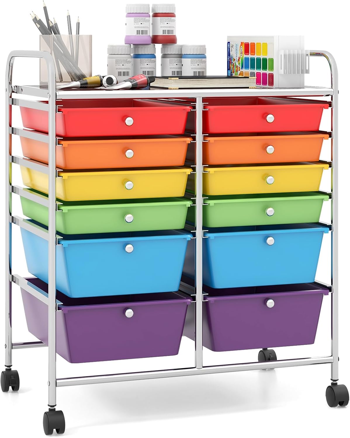 Giantex 12-Drawer Rolling Storage Cart, Multipurpose Movable Organizer Cart, Utility Cart for Home, Office, School (Multicolor)