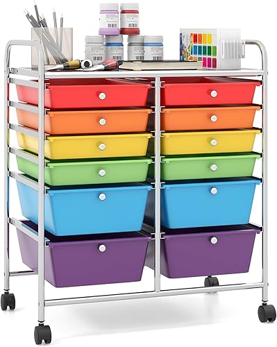 Giantex - Carrito de almacenamiento con ruedas, 12 cajones, organizador para herramientas, papelería, álbum de recortes, para oficina o escuela