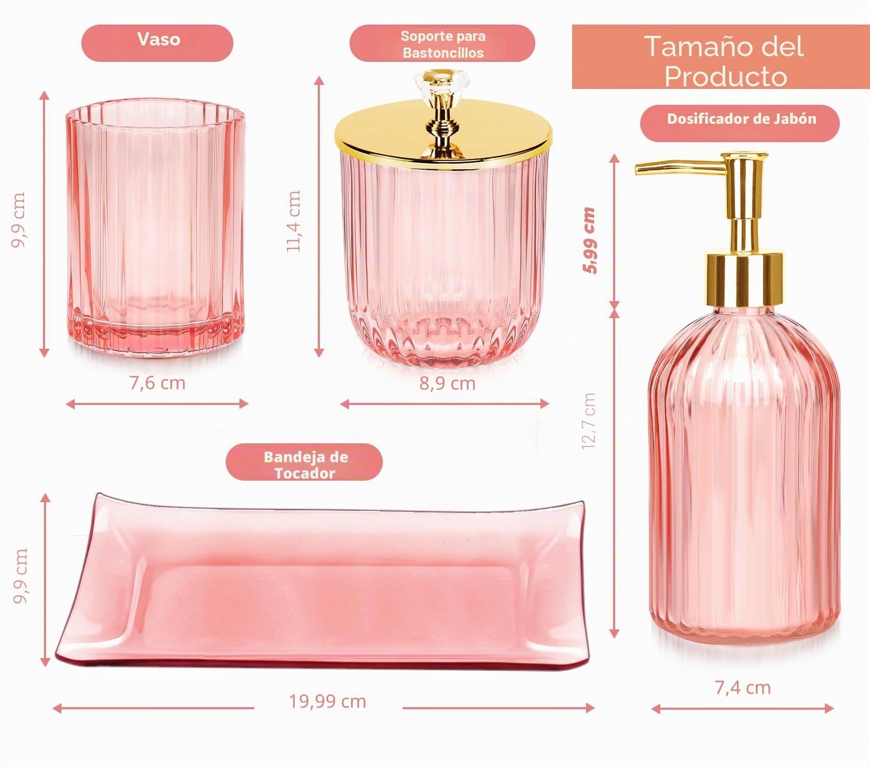 Juego de Accesorios de baño, Juego Completo de 4 Accesorios de baño de Vidrio con dispensador de jabón de loción, Soporte para Cepillo de Dientes, Tarro de boticario, Bandeja de tocador, decoración