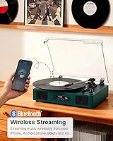 Vista 3 de Tocadiscos de vinilo con altavoces integrados de 3 velocidades, tocadiscos vintage con control de agudos y graves, conector de auriculares de 3.5mm