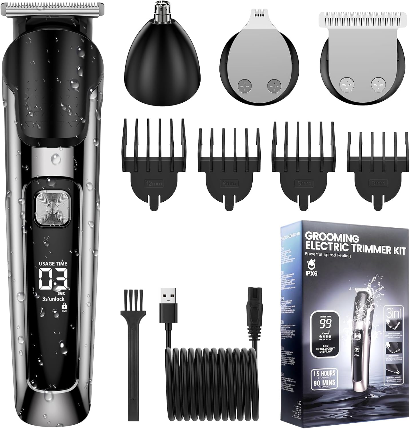Tondeuse 4 En 1 Homme - Précision Cheveux, Barbe Et Corps, Sans Fil, Recharge USB-C