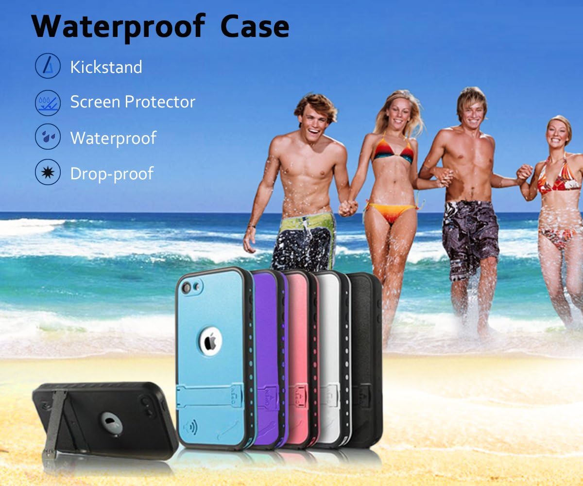 Comsoon iPod 5 iPod 6 Waterproof Case,[Dustproof Sweatproof][IP68 Certified]iPod Touch Defender Case Built-in Touch Screen & Kickstand for Both Apple iPod Touch 5th & 6th Generation
