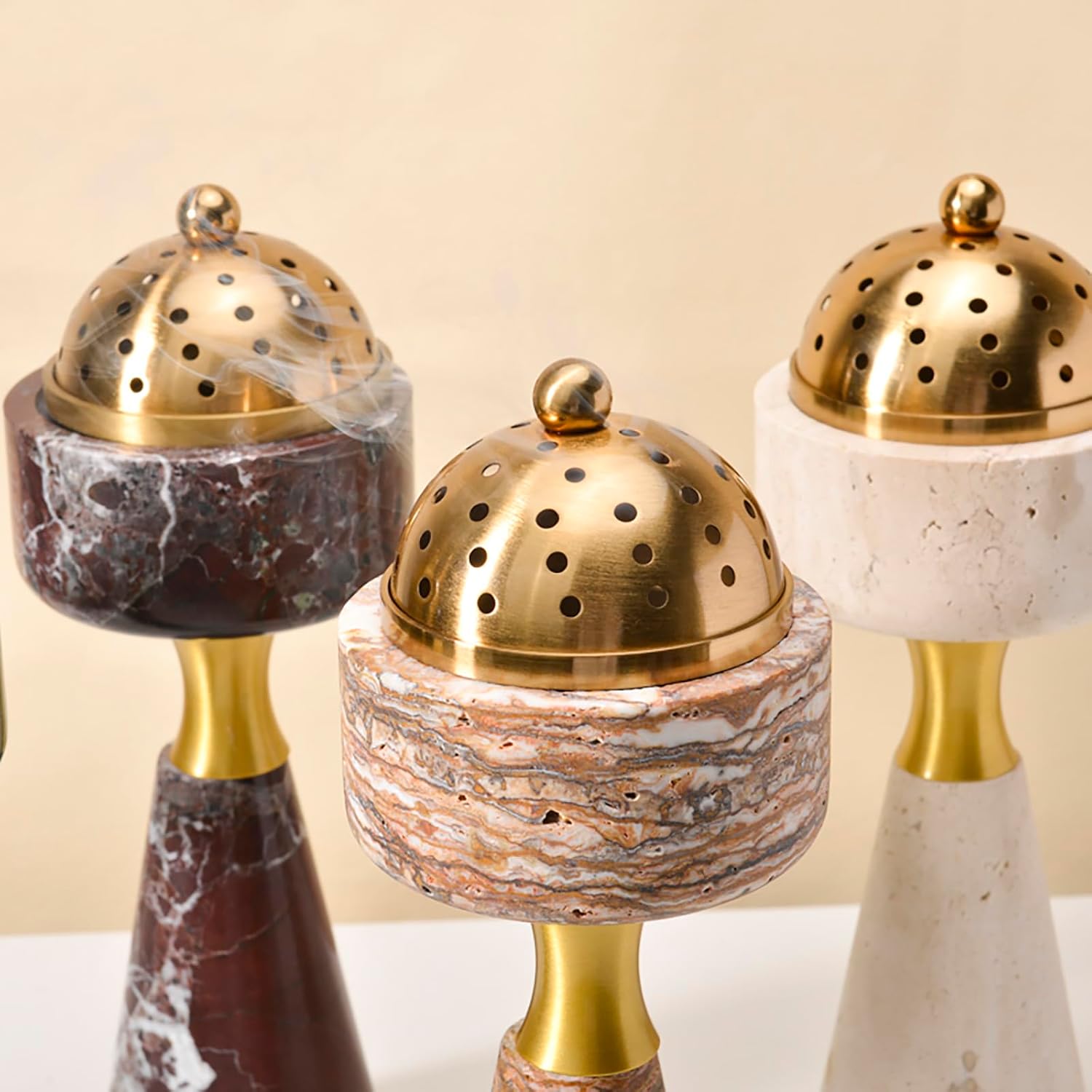 Sissi & yaya Marble Incense Burner with Brass Cover, 11 x 3.8 inches, Multi-Purpose Holder for Cones, Coils and Sticks (Green)