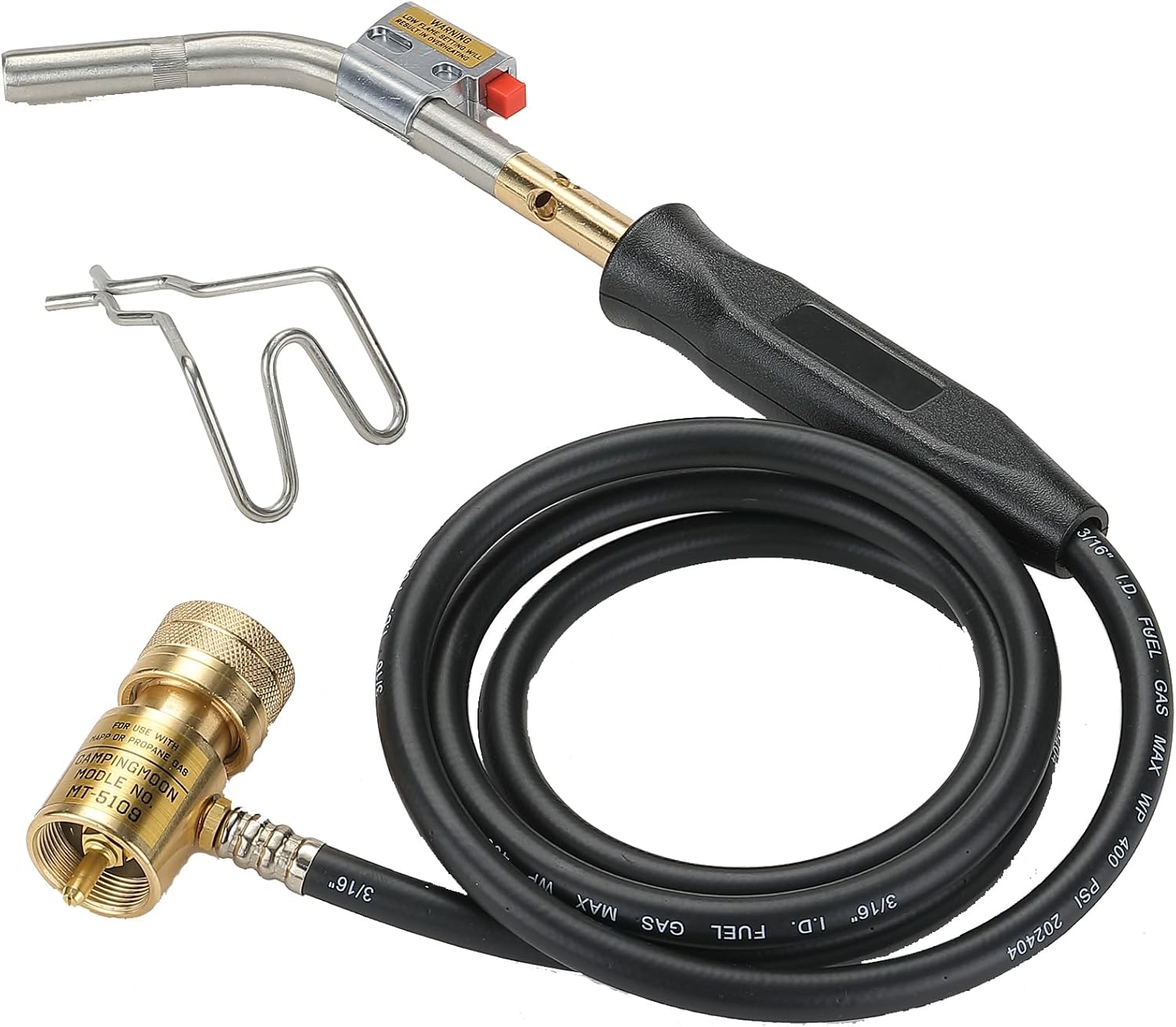 CAMPINGMOON MAPP Propane Torch Head CGA600 Interface MAP Gas Welding Torch Hose Flame Adajustable Self Ignition (4.6Ft Hose Propane Torch MT - 5109)