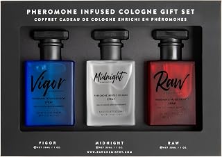 RawChemistry Pheromone Infused Men's Cologne Collection – 3 pk, 1 oz Each | Rugged Raw, Energizing Vigor and Smooth Midnight – three long-lasting men's colognes for daily wear, nights out and gifting.