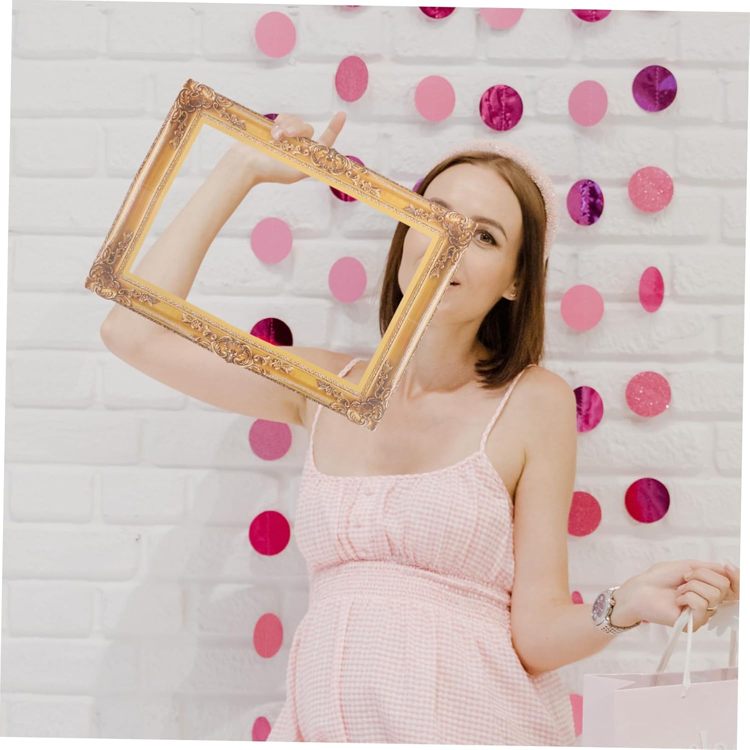 OUNONA Antique Gold Paper Frame Cutouts Photo Booth Props Lightweight DIY Wedding Birthday Party Supplies Vintage Style for Memorable Photos with Family Friends