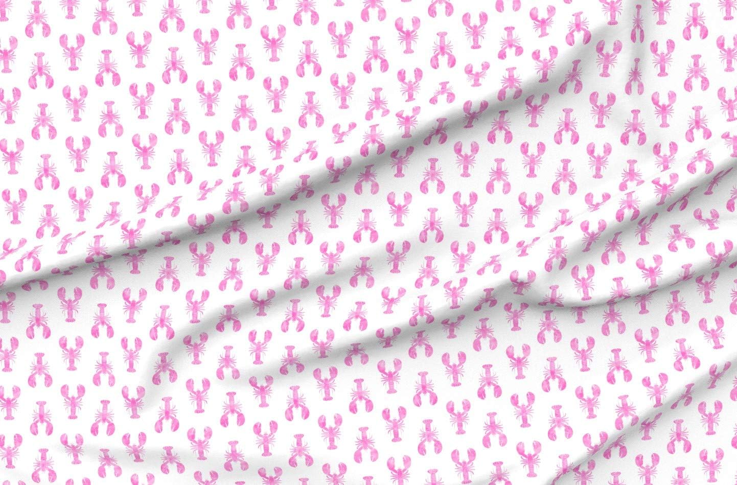 Spoonflower Fabric - Pink Lobster Lobsters Beach Summer Watercolor Printed on Organic Cotton Sateen Fabric by The Yard - Sewing Quilting Apparel Home Decor