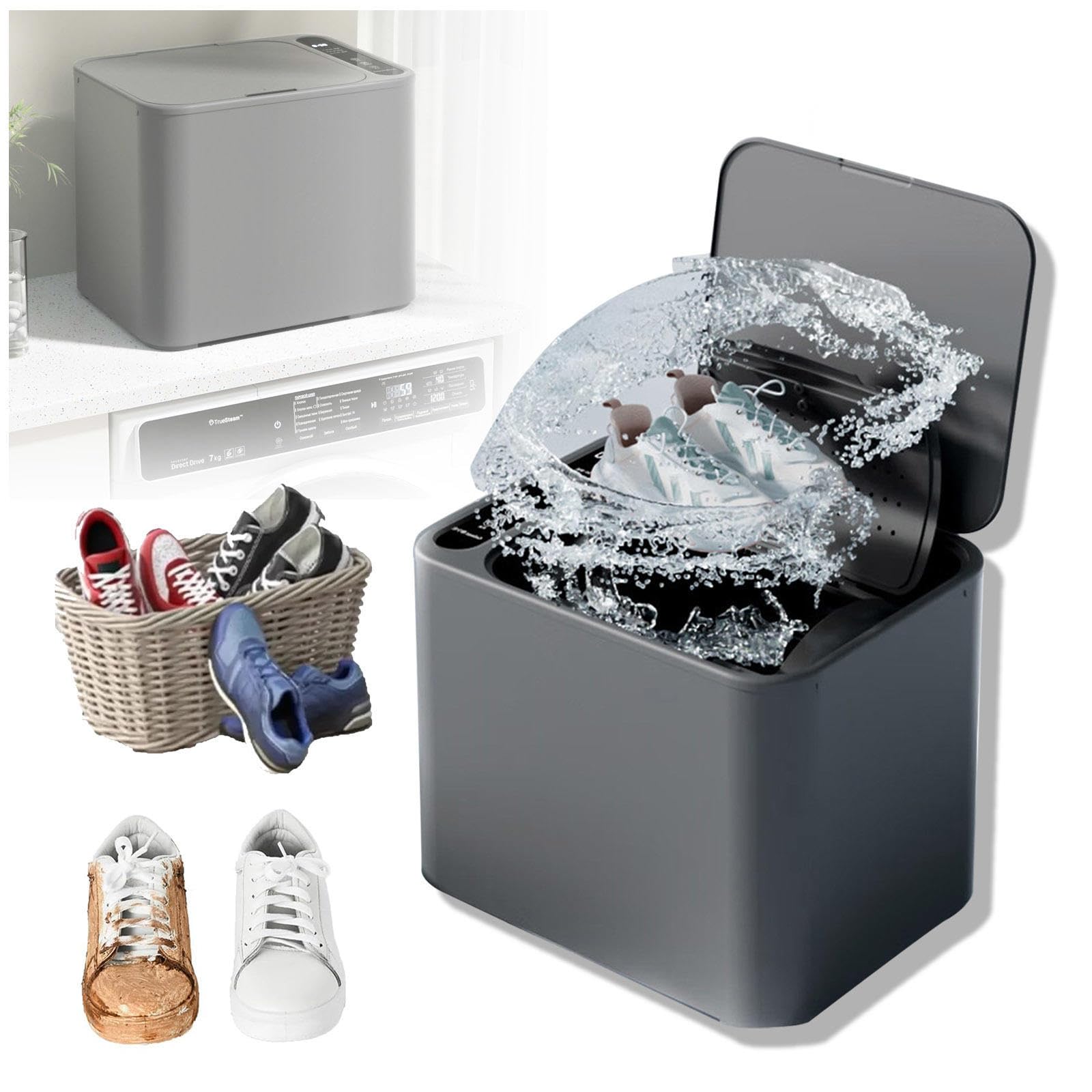 Mini lavatrice per scarpe con eliminazione degli odori, lavatrice automatica per scarpe a basso rumore, mini lavatrice per campeggio, appartamenti, dormitori, camper, case