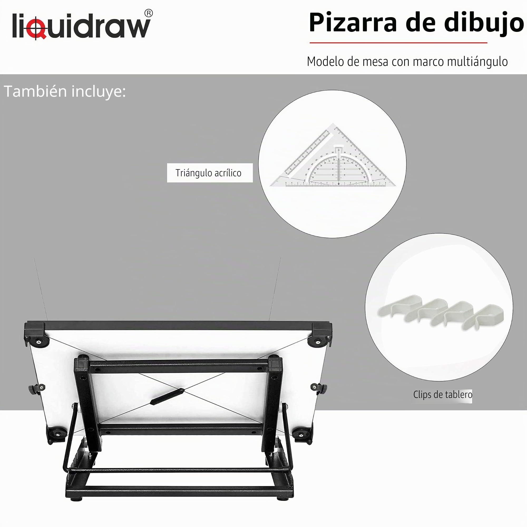 Liquidraw Tablero de dibujo A3 con movimiento paralelo, modelo de mesa con 5 ángulos de trabajo ajustables, incluye clips para tablero de dibujo y juego cuadrado