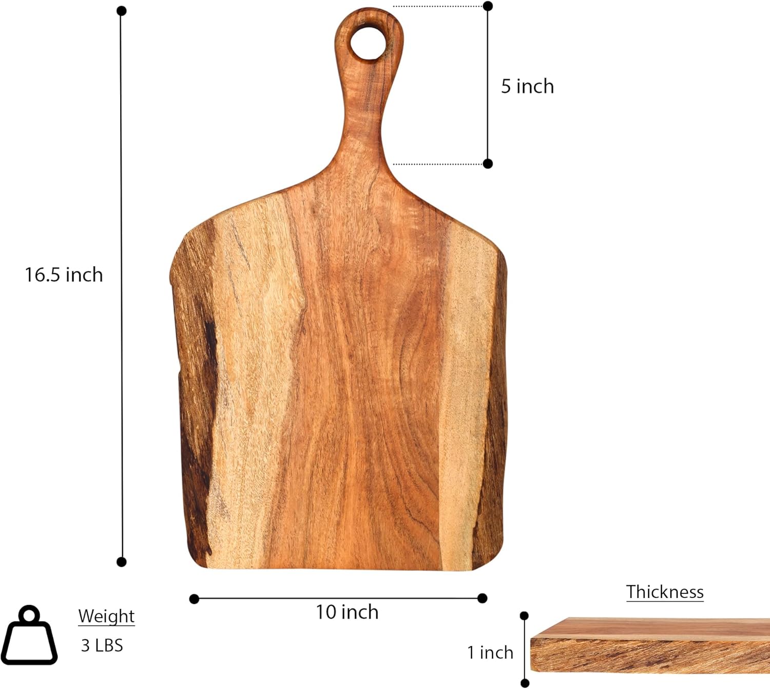 GoCraft Acacia Wood Live Edge Cutting Board – 16 x 10 Inch – Rustic Handcrafted Charcuterie Board with Handle, Wooden Cheese Tray, Serving Platter, Chopping Block for Kitchen & Farmhouse Décor