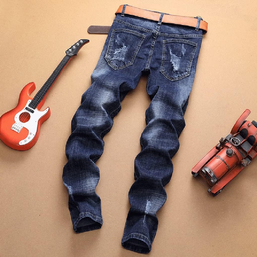 Men Jeans Pants Ripped Slim Denim Trousers Biker Male Straight Casual Patchwork