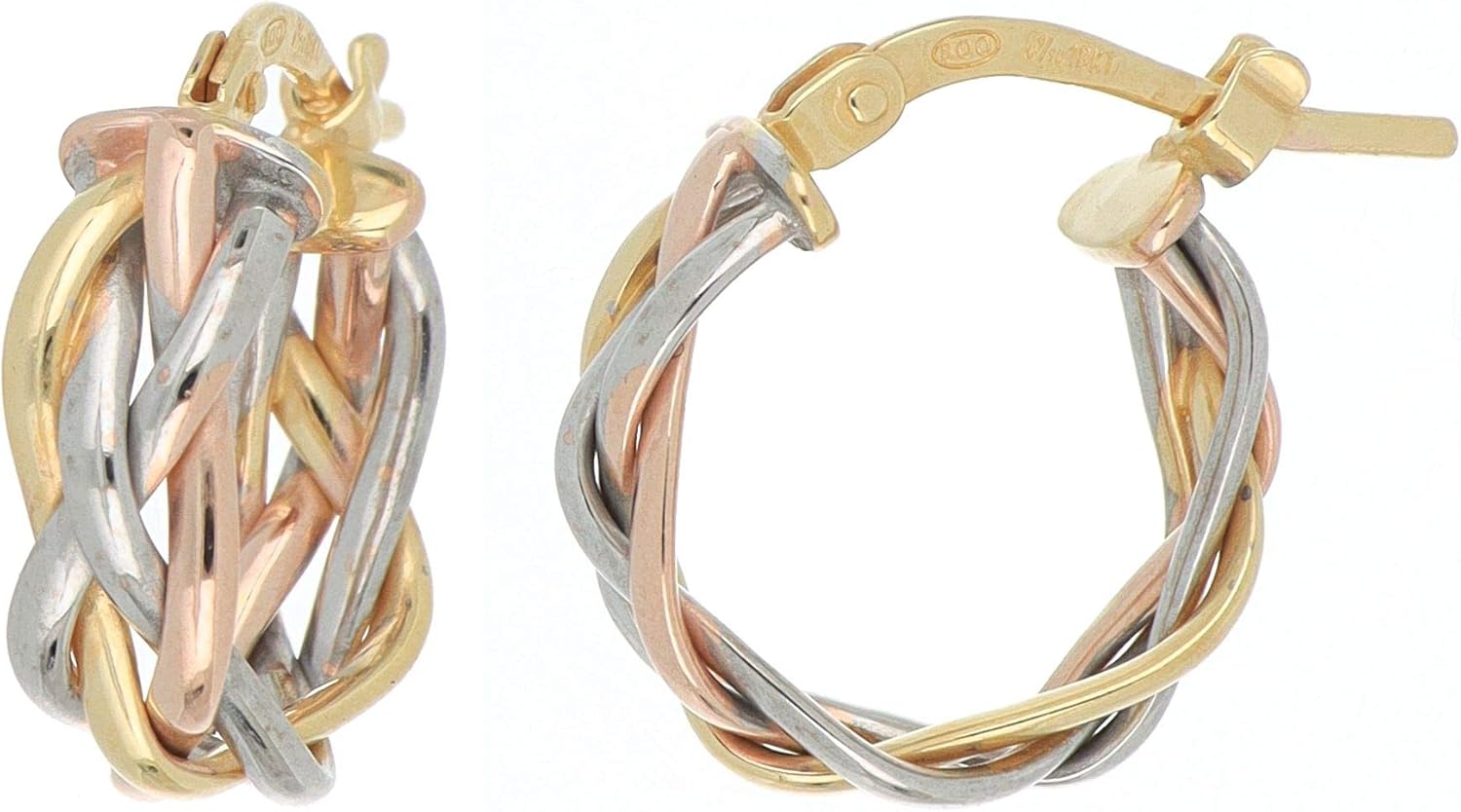 Round Earrings Braid Pattern in 18kt Gold and 925 Sterling Silver (Three Colors, 10mm)