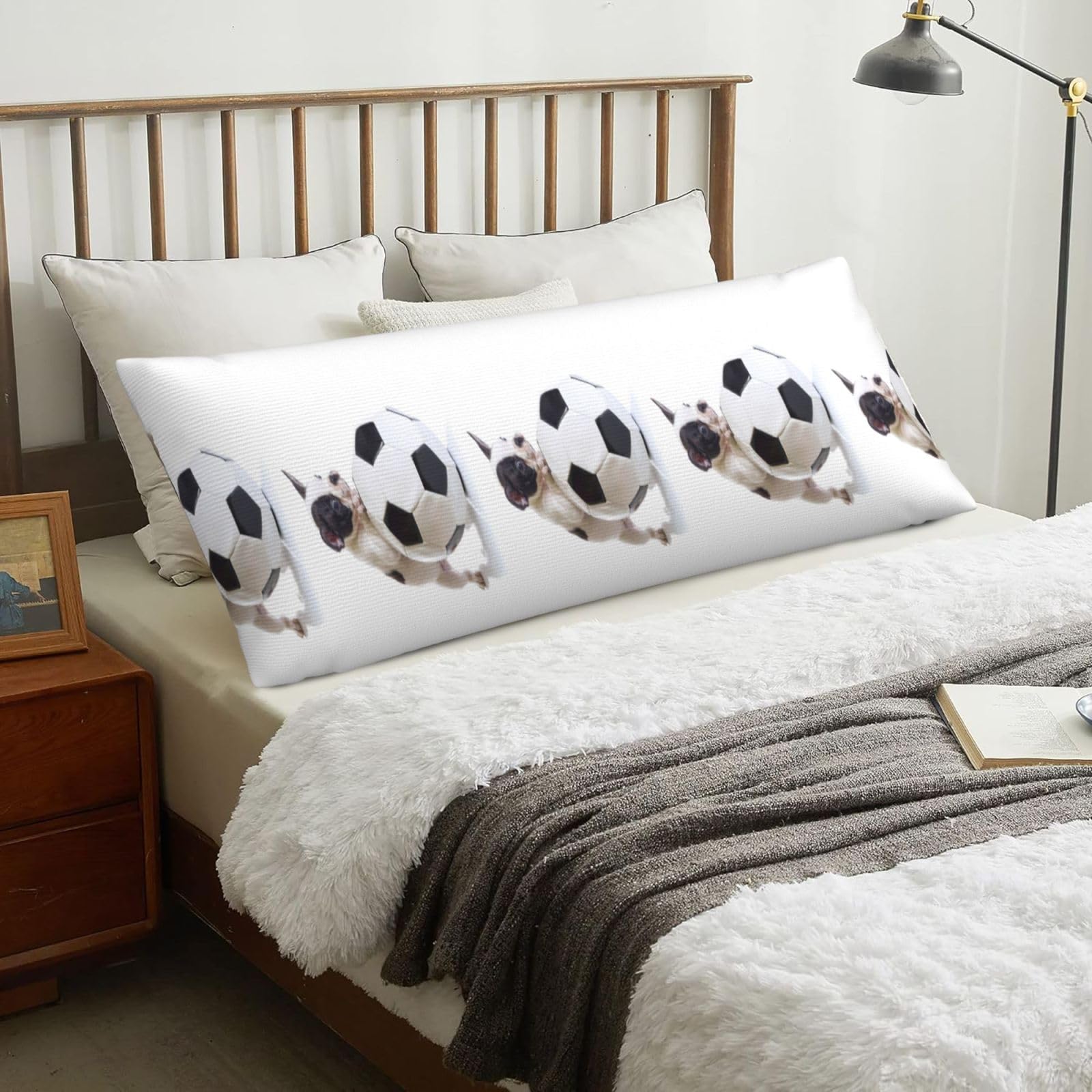 French Bulldog Puppy With Soccer Ball, Body Pillow Cover with Zipper,Long Body Pillowcase 20 x 60 in