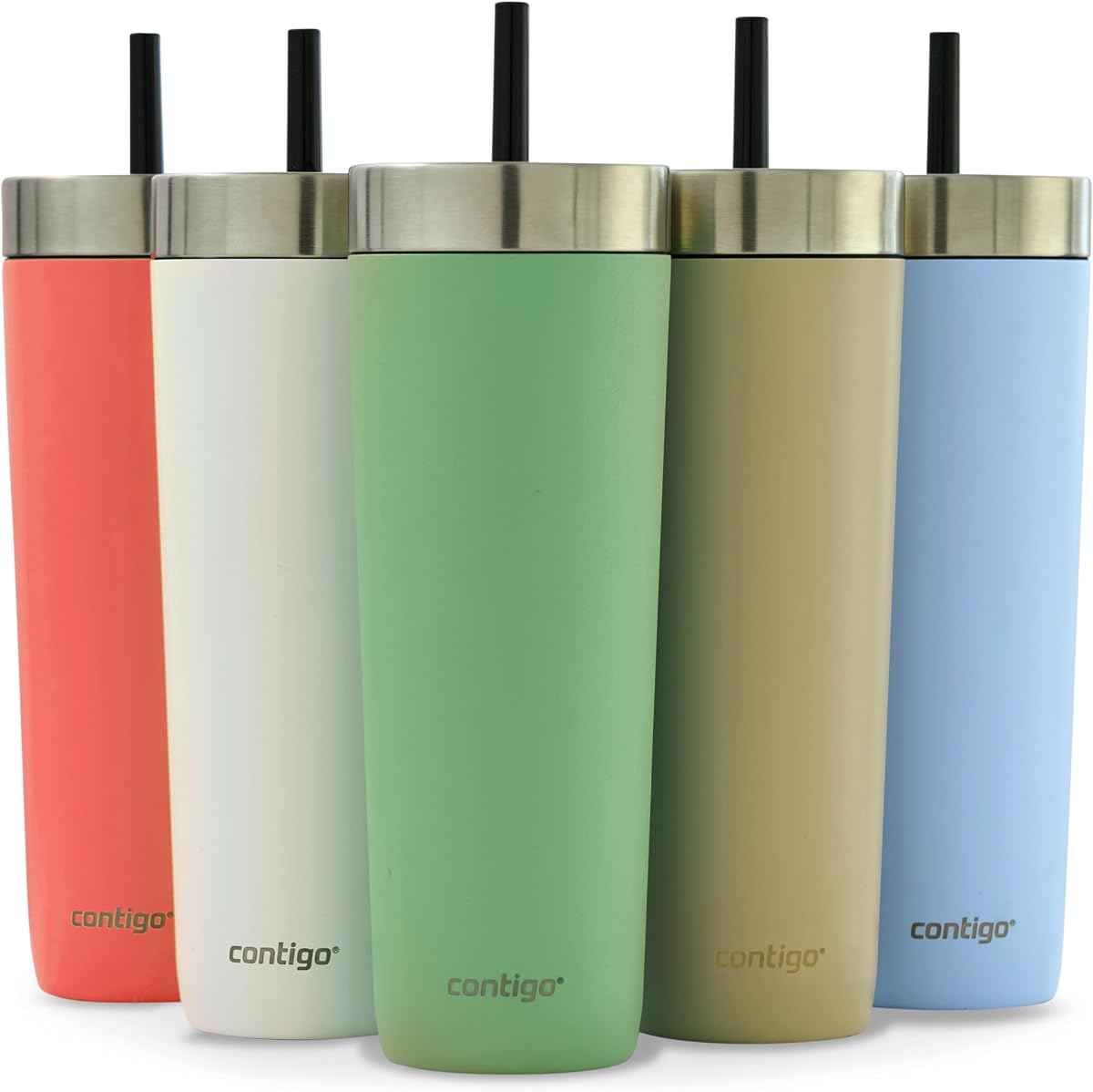 Contigo Vaso Antiderrames con Pajita 720 ml | 100% a prueba de fugas y derrames | Botella de agua aislada al vacío de acero inoxidable con tapa | Frío durante 14 horas | Taza de viaje | Frasco Térmico | Sin BPA
