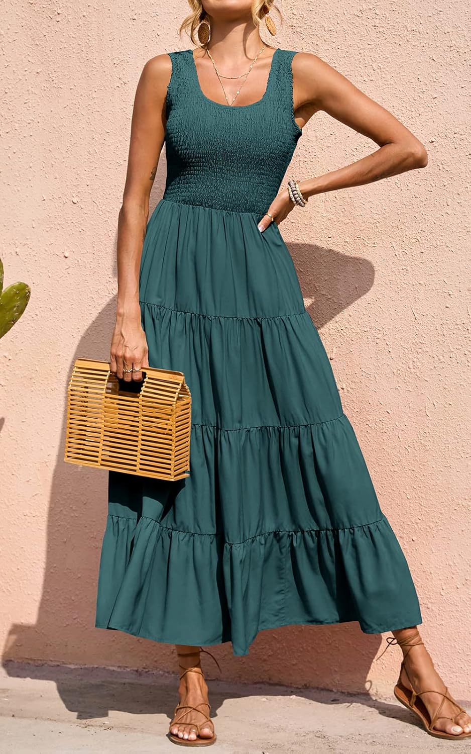 PRETTYGARDEN Women's 2026 Casual Loose Plain Maxi Sundress Smocked Tank Dress Sleeveless Spring Beach Tiered Long Dresses - Image 2