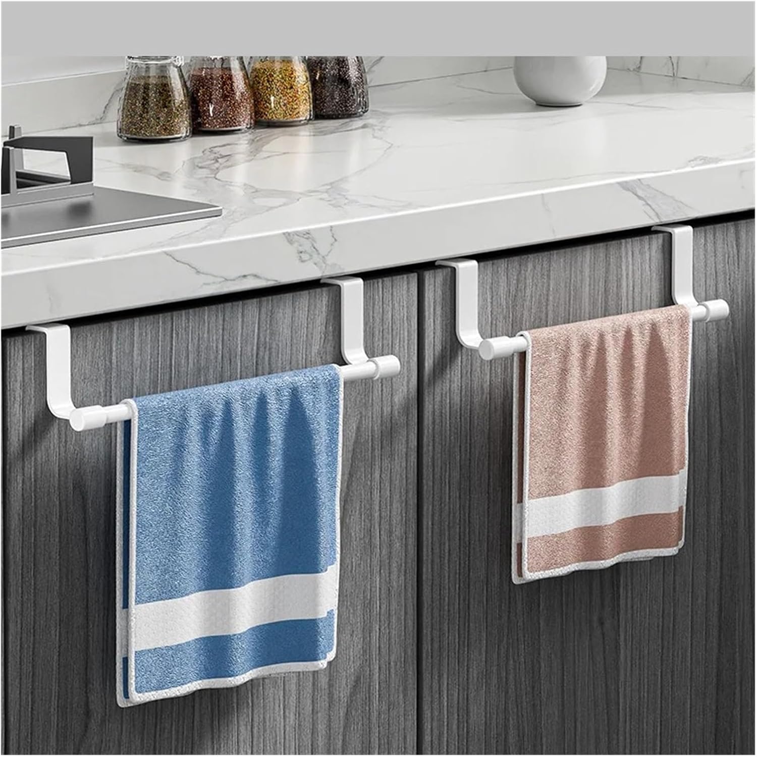 Stainless Steel Kitchen Cabinet Door Back Rag Hanging Rack Storage Towel Bar 23/36cm(23cm White)