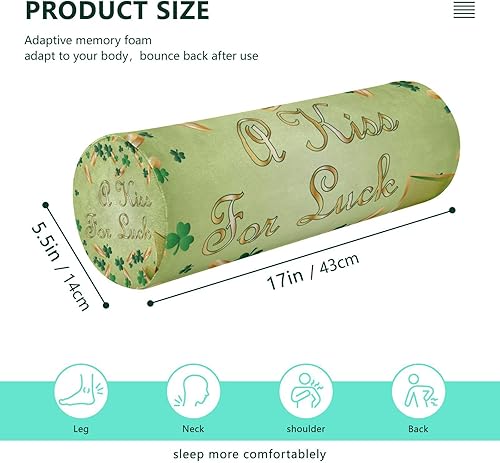 Miniatura 2 de St.Patrick with Sparkling Green Leaves Clover Coins Bolster Pillows for Bed Neck Roll Pillow Support Round Pillow Foam for Round Pillow Cases with