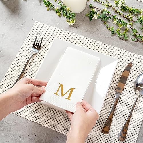 Miniatura 234 de Luxenap - Toallas de invitados de 15.8 x 7.9 pulgadas, 50 toallas de mano con letras plateadas, letra "P", fuente Sans Serif, servilletas de papel