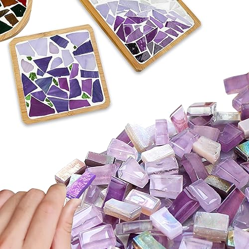 Miniatura 9 de LITMIND Azulejos de mosaico de vidrio irregulares de la serie blanca para manualidades de arte, suministros de fabricación de mosaicos de 9 onzas,