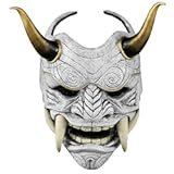 Full Face Mask Halloween Latex Mask Cosplay Japanese for PrajnaHeadgear Samurai Evil KabukiHannya Party Mask Decorate