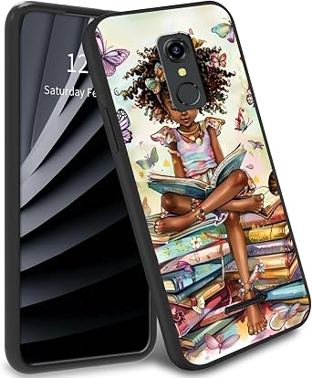 Black Girl Read Book Slim Case for Consumer Cellular Iris Connect, TPU Phone Case Soft Gel Rubber Bumper Full Body Protection Cover for Consumer Cellular Iris Connect