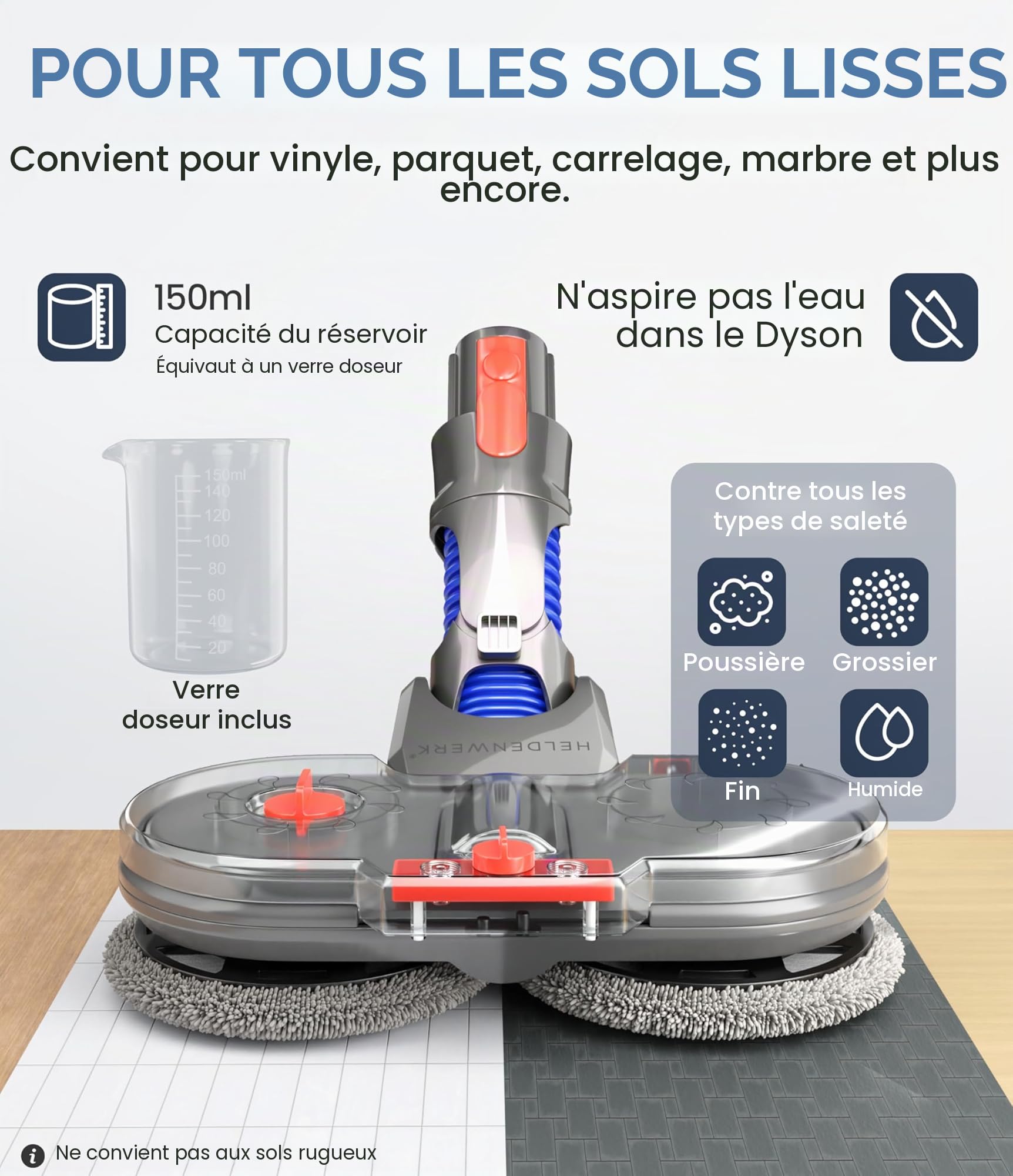 HELDENWERK Ensemble de nettoyage pour aspirateur Dyson V6, accessoires Dyson Ensemble de nettoyage, balai électrique avec réservoir d'eau, réservoir de remplissage et 8 serpillières lavables