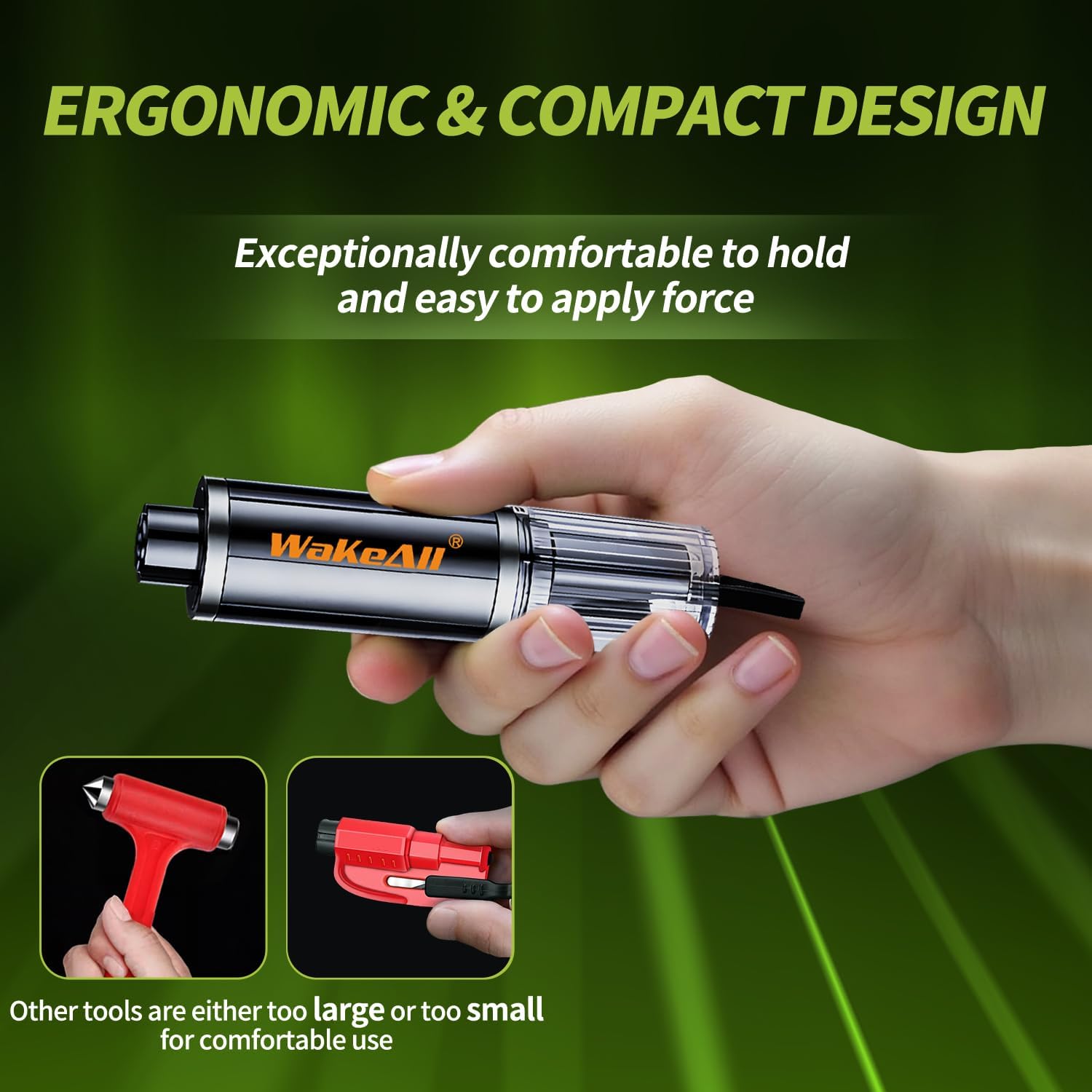 Window Breaker Seatbelt Cutter, Emergency 2‑in‑1 Car Escape Keychain Tool, Safe Hammer Glass Breaker Under Water–Compact, Durable Emergency Rescue Device for Drivers & First Responders, Premium Black