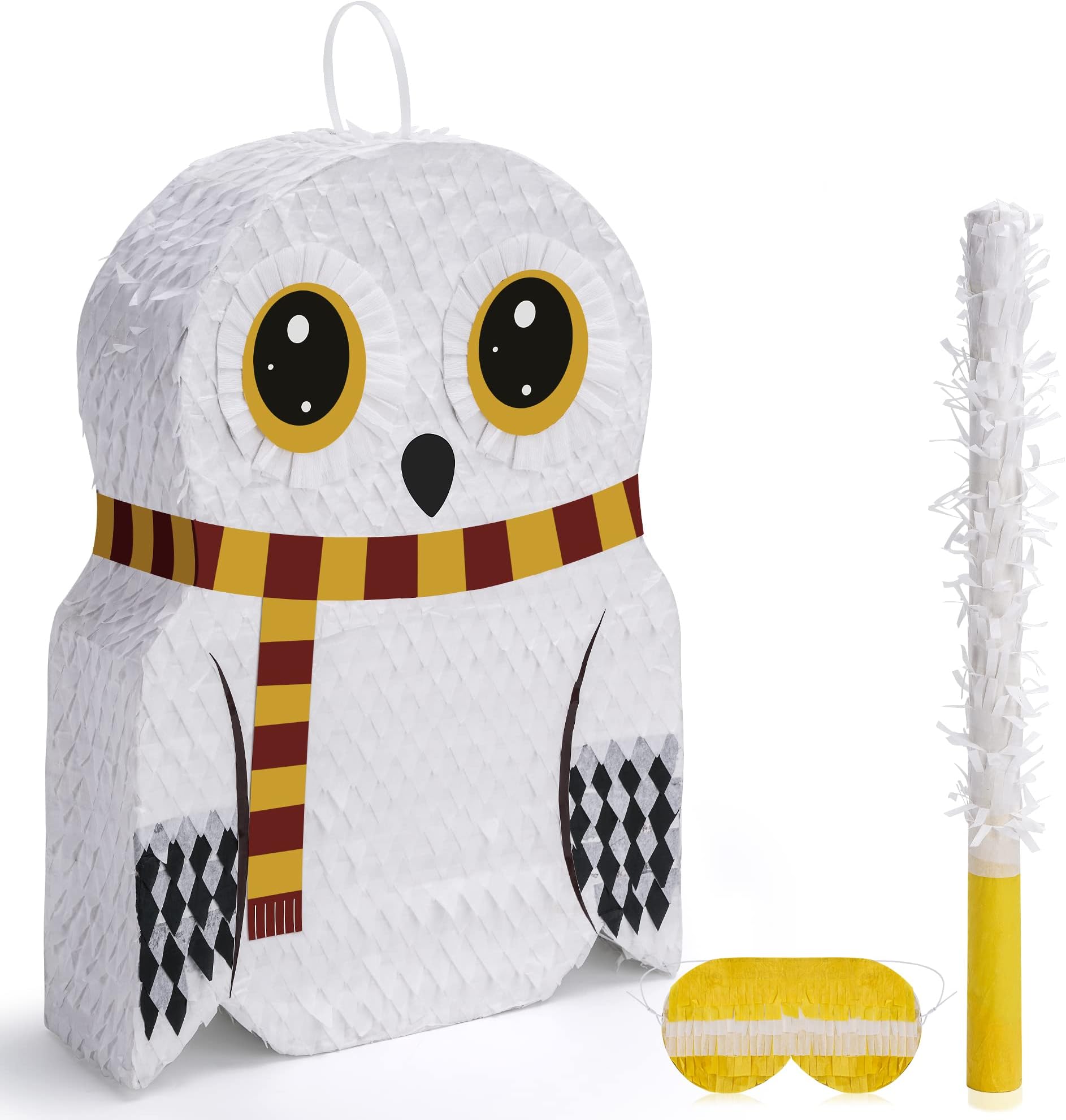 BIRCHIOSmall Owl Pinata Bundle with a Blindfold and Bat (16.5 x 12.5 x 4 Inches), Perfect for Birthday Parties, Forest Animal Theme, Wizard Theme Parties