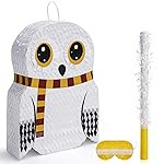 Small Owl Pinata Bundle with a Blindfold (16.5 x 12.5 x 4 Inches), Perfect for Birthday Parties, Forest Animal Theme, Wizard Theme Parties