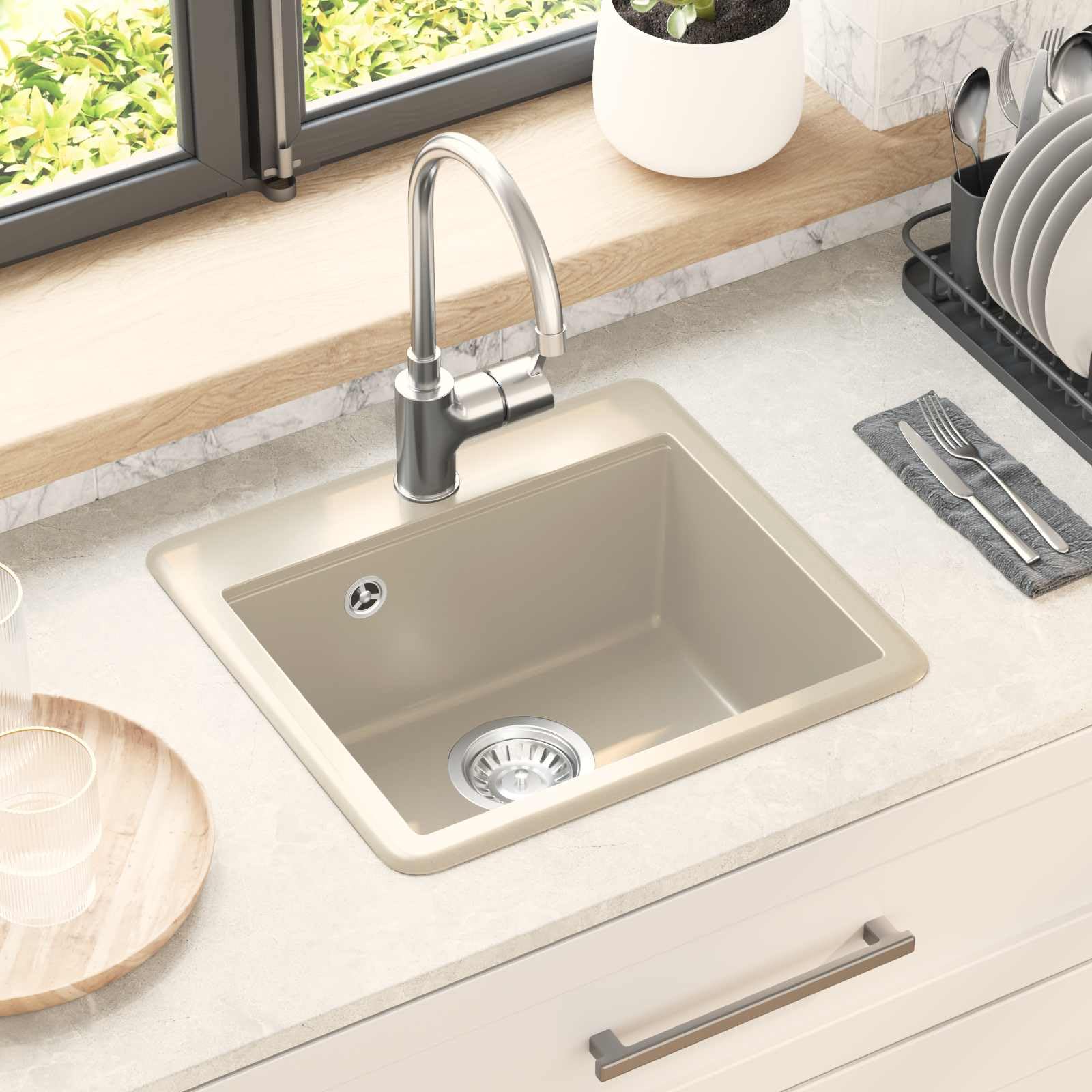 vidaXL Lavabo 80% Cuarzo y 20% Resina 470 x 440 mm Beige