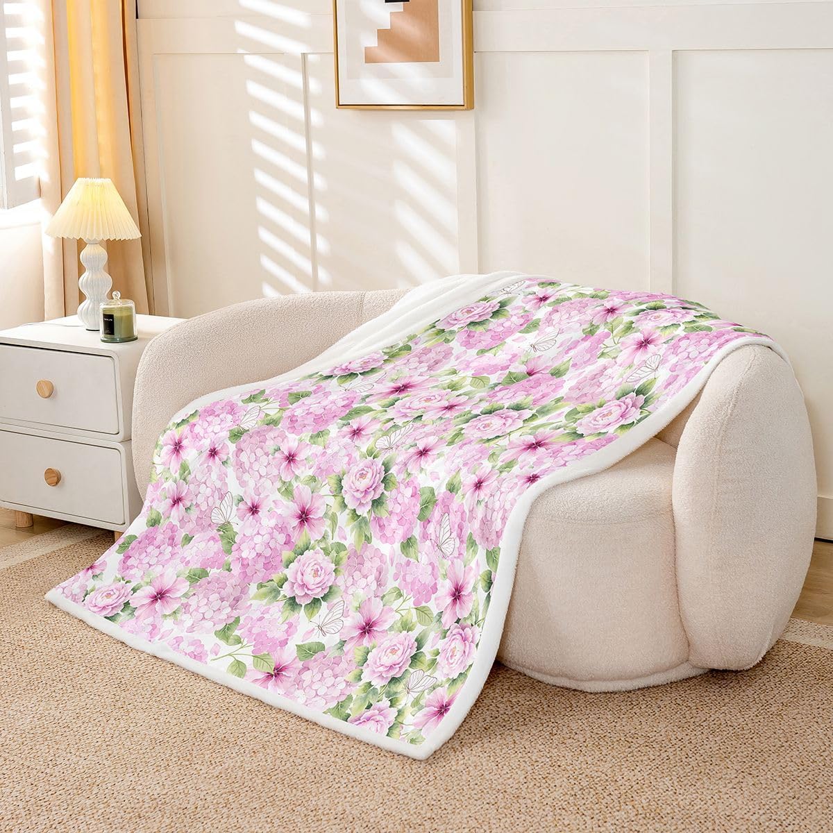 Pink Hydrangea Flower Throw Blankets for Kids Boys Girls 40×50 in image 3