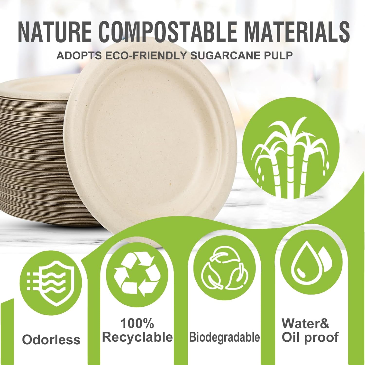 Disposable Small Paper Plates 6 Inch (Brown) - 100 Counts Heavy Duty Natural Bagasse Plates, Compostable & Leak-Proof, Microwave Safe for Birthday Party Desserts & Appetizer & Picnic Snacks, BBQ - Image 6