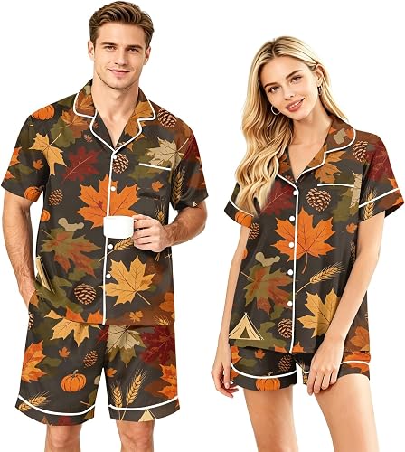 Vividcrate Couples Halloween Pajamas 2026 Short Sleeve Button Down and Shorts Co