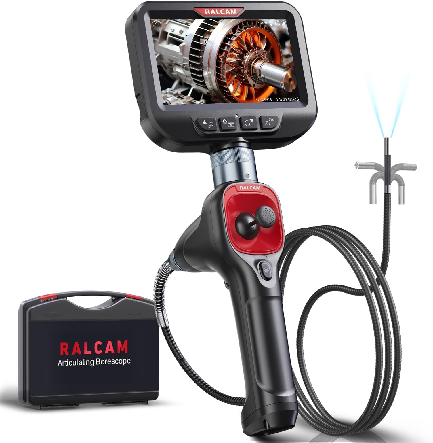 Ralcam 360° Articulating Borescope, 6.2mm/0.24in Slim Probe, Joystick 4 Ways Endoscope Inspection Camera with Light, 3.3 FT Flexible Snake Tube for Automotive, HVAC, Mechanics
