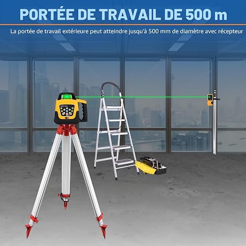 Samger Laser Auto-nivelant Rotatif IP54 Niveau Laser 360 Vert, Horizontal Vertical, 1.65M Règle de Mesure en Aluminium, 5M Trépied à 5 Sections, Plage de Travail 500M, avec Télécommande, Destinataire - 2