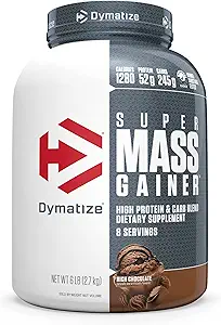 Dymatize Super Mass Gainer Protein Powder, 1280 Calories & 52g Protein, 10.7g BCAAs, Mixes Easily, Tastes Delicious, Rich Chocolate, 6 lbs